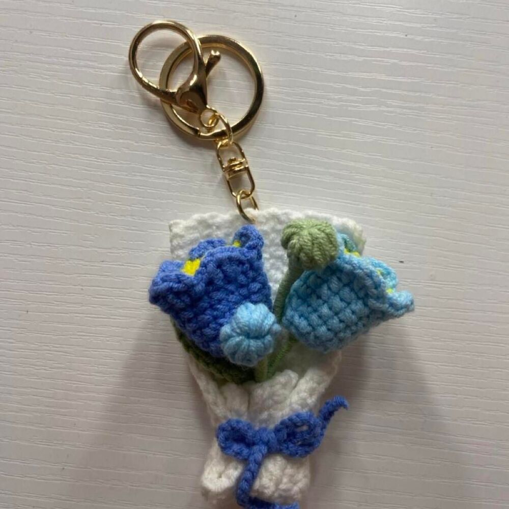 Blue bouquet of flowers Handmade crocheted keychain